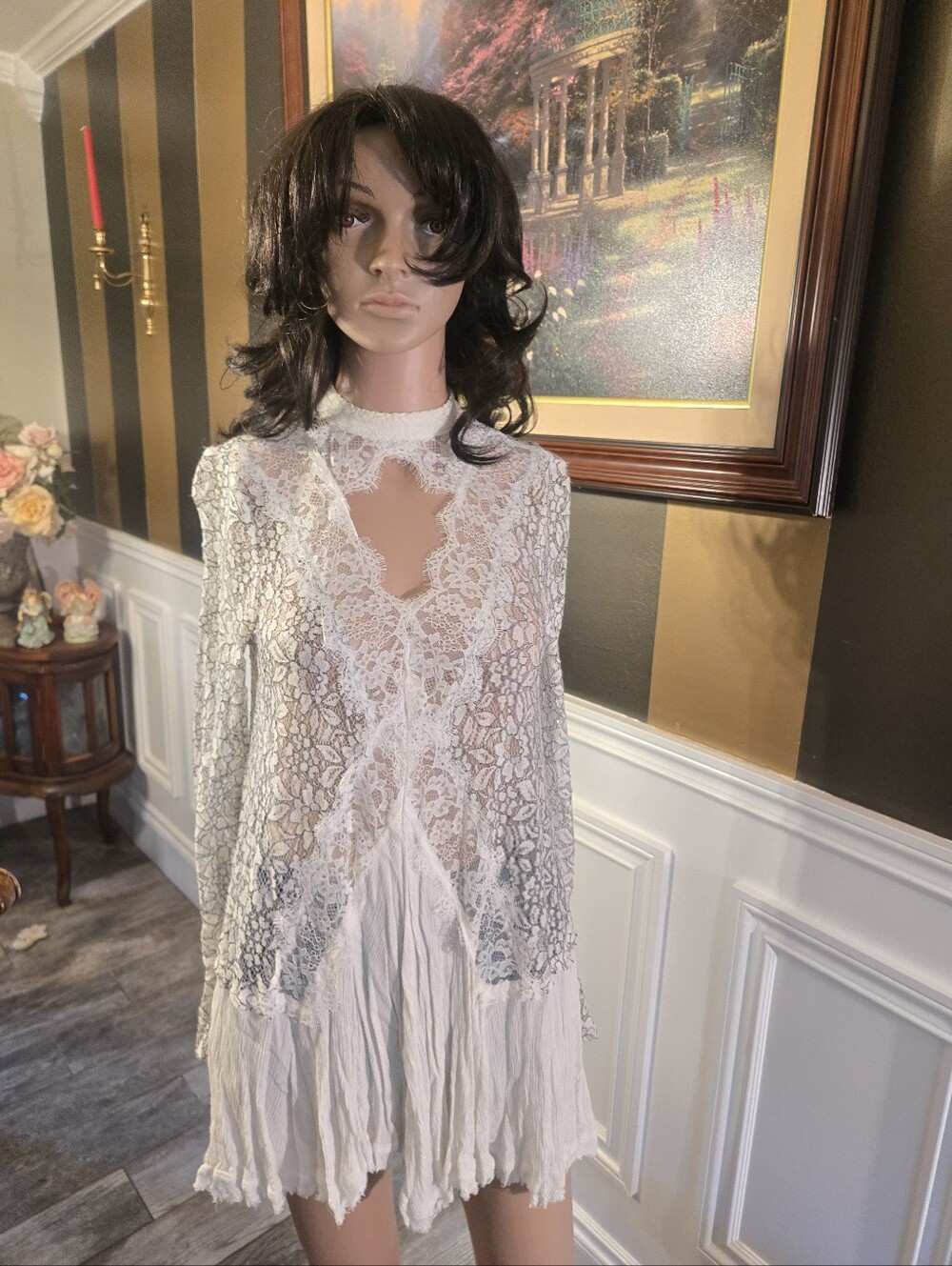 Free People White Lace Gauze Chemise